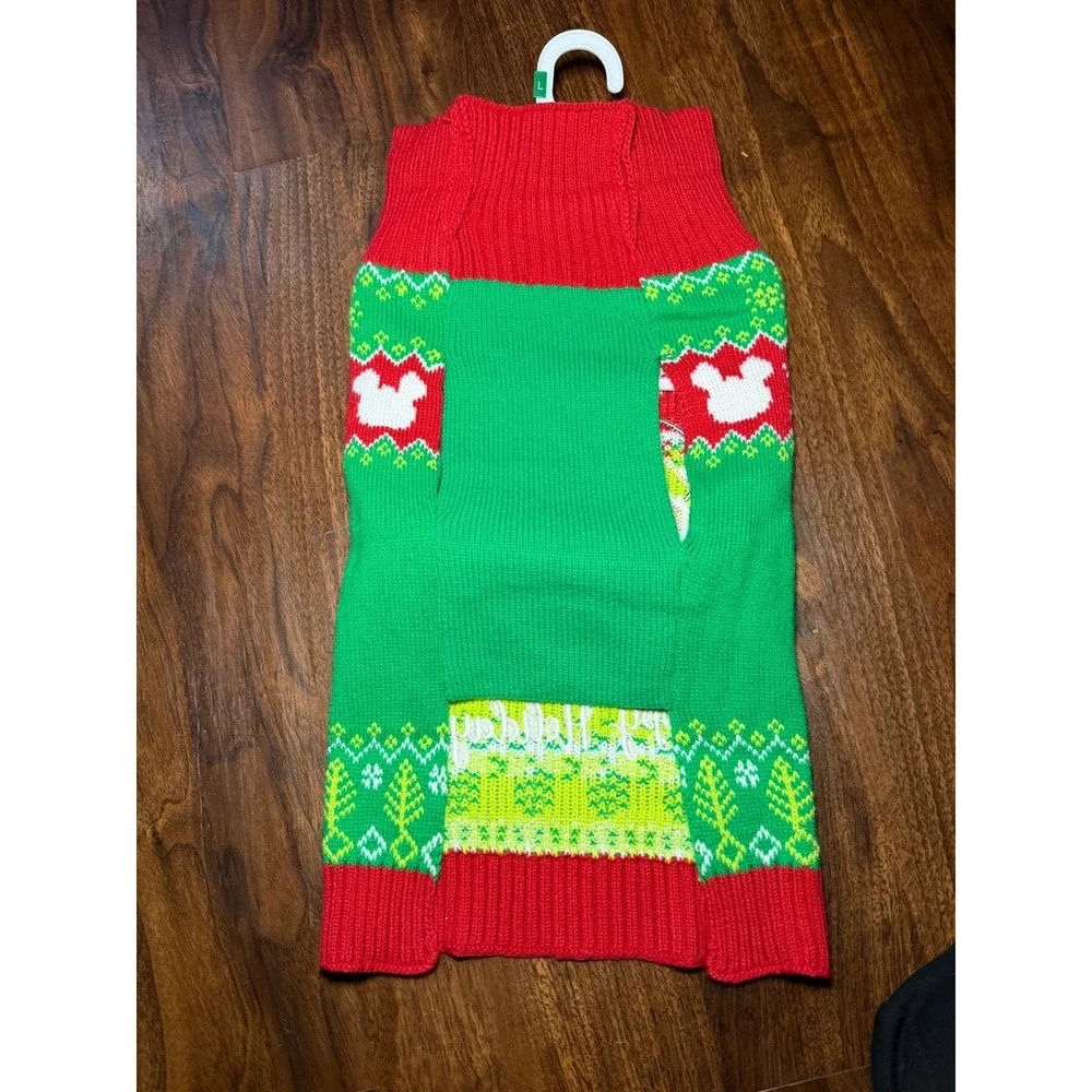 Disney Mickey Mouse Pet Sweater Large Green Red NWT Holiday Fair Isle Dog Knit